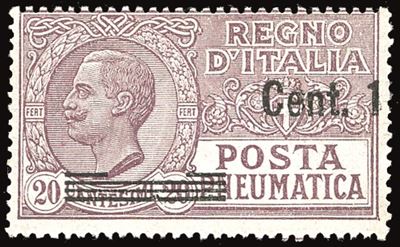 Regno D'italia - Posta Pneumatica 1927 - 15 Cent. su 20 Cent., Solo "cent.1" e Sbarrette in Sopra...