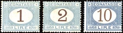 Regno D'italia - Segnatasse 1870/74 - 1 Lira, 2 Lire, e 10 Lire Azzurro Cifre Brune (11,12,14)