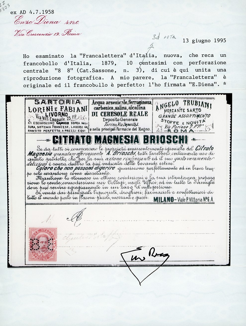 Regno D'italia - Francalettere 1887 - 8-8 su 10 Cent., Errore di Perforazione "18-81" con le Cifr...