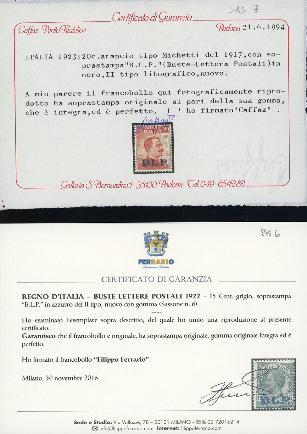 Regno D'italia Blp 1922/23 - Soprastampa Blp, II Tipo, Serie Completa, L'1 Lira con Soprastampa C...