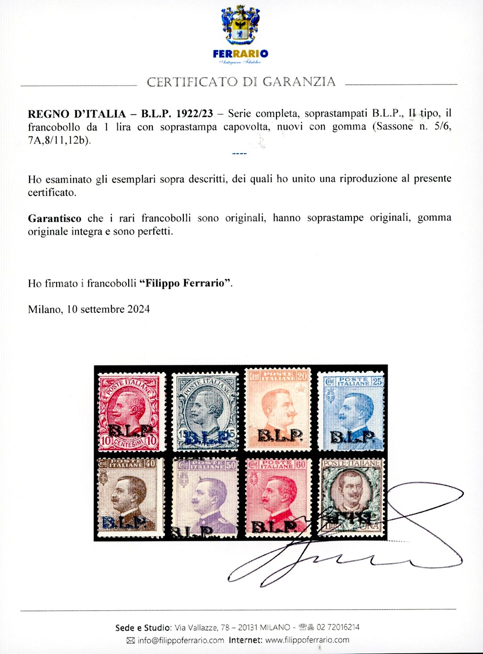 Regno D'italia Blp 1922/23 - Soprastampa Blp, II Tipo, Serie Completa, L'1 Lira con Soprastampa C...