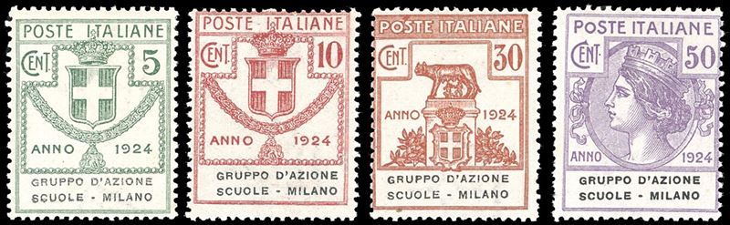 REGNO D'ITALIA - ENTI PARASTATALI GRUPPO D'AZIONE SCUOLE-MILANO 1924 - Serie completa (38/41)  - Auction Philately - Cambi Casa d'Aste