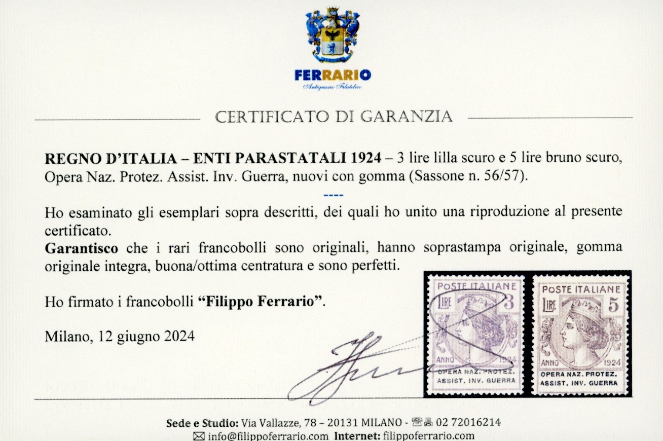 Regno D'italia - Enti Parastatali Opera Naz.protez.assist.inv.guerra 1924 - Serie Completa (50/57...