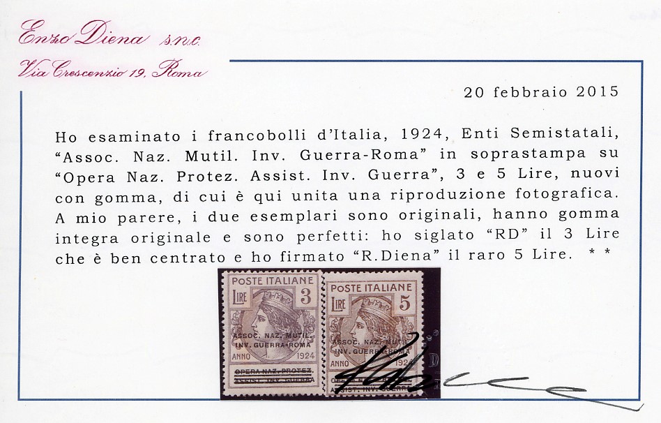 Regno D'italia - Enti Parastatali Assoc. Naz. Mutil. Inv. Guerra-roma 1924 - Soprastampati, Serie...