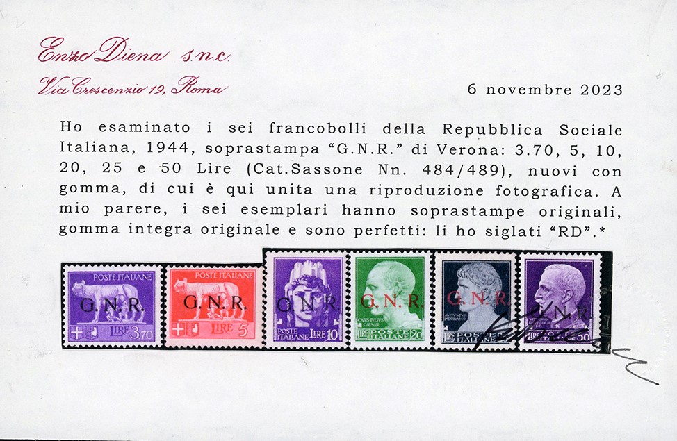 Repubblica Sociale Italiana 1944 - Soprastampati G.n.r., Tiratura di Verona, Serie Completa (470/...
