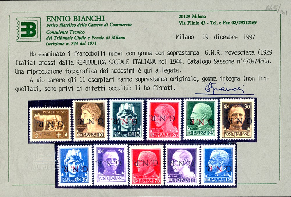 Repubblica Sociale Italiana 1944 - Soprastampati G.n.r. di Verona, i 18 Valori Noti con Soprastam...