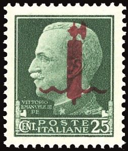Repubblica Sociale Italiana 1944 - 25 Cent., Soprastampato Fascio in Rosso (490)