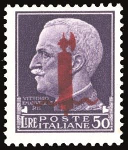 REPUBBLICA SOCIALE ITALIANA 1944 - 50 lire soprastampa fascio in carminio lillaceo, tiratura di Firenze (500/I)