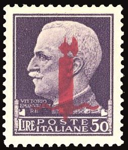 REPUBBLICA SOCIALE ITALIANA 1944 - 50 lire, soprastampato fascio in carminio lillaceo, emissione di Firenze (500/I)