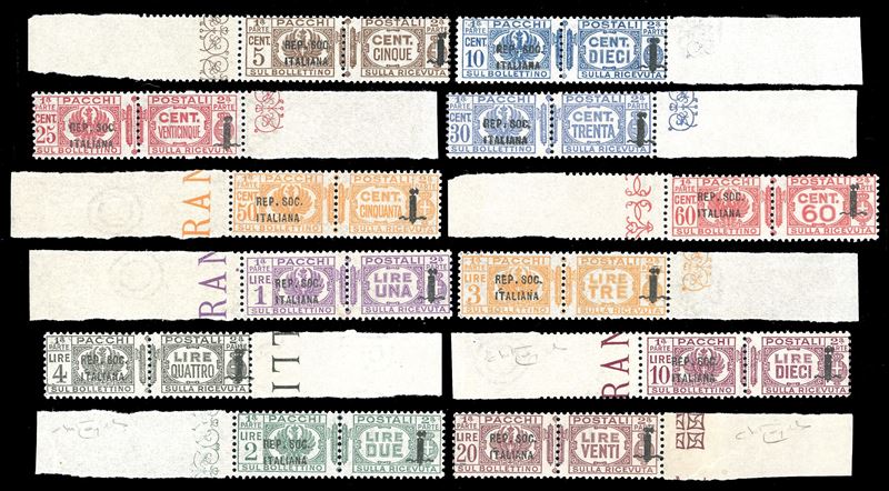 REP. SOCIALE ITALIANA - SEGNATASSE 1944 - Soprastampati, serie completa (36/47), tutti bordo di foglio  - Auction Philately - Cambi Casa d'Aste
