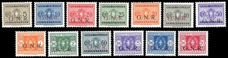 REP. SOCIALE ITALIANA - SEGNATASSE 1943/44 - Soprastampati G.N.R., serie completa nei tipi più comuni di Verona/Brescia (S.2308/I)  - Asta Filatelia - Cambi Casa d'Aste