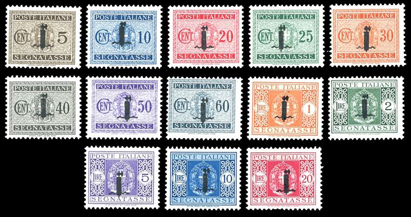 REP. SOCIALE ITALIANA SEGNATASSE 1944 - Soprastampati fascetto, serie completa (60/72)  - Auction Philately - Cambi Casa d'Aste