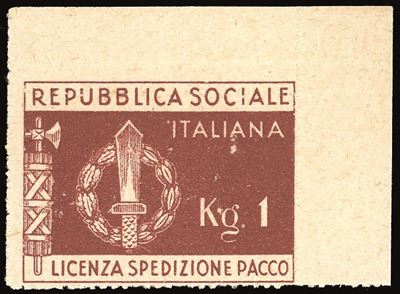 Rep. Sociale Italiana - Franchigia Militare 1944 - Marca da 1 Kg. Bruno Rosso (1), Angolo di Fogl...