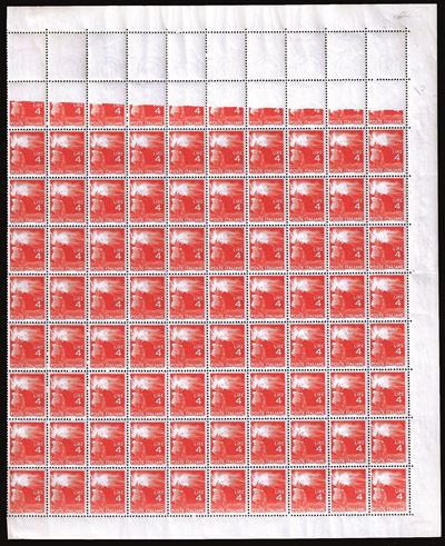 Repubblica Italiana 1945 - 4 Lire Democratica, Foglio Completo di 100 Esemplari, Stampa Totalment...