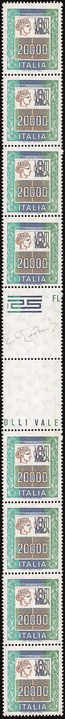 REPUBBLICA ITALIANA 1987 - 20.000 lire Alti Valori (1442B), striscia verticale di otto divisi da interspazio di gruppo