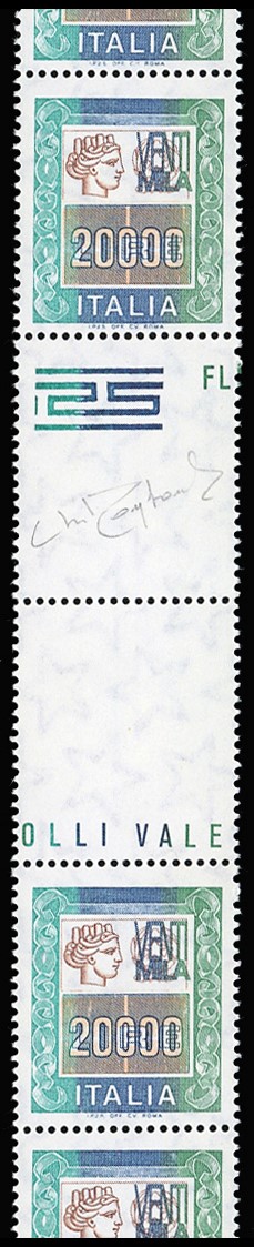 Repubblica Italiana 1987 - 20.000 Lire Alti Valori (1442b), Striscia Verticale di Otto Divisi da ...
