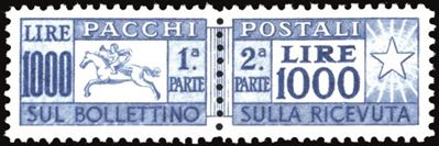 Repubblica Italiana - Pacchi Postali 1954 - 1.000 Lire Cavallino, Filigrana Ruota (81)