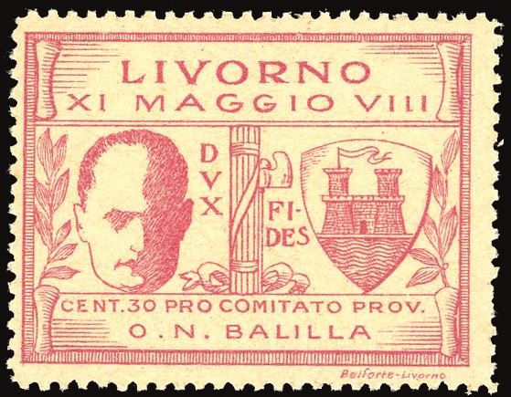 EMISSIONI LOCALI - LIVORNO 1930 - 30 cent. Mussolini rosa (1)