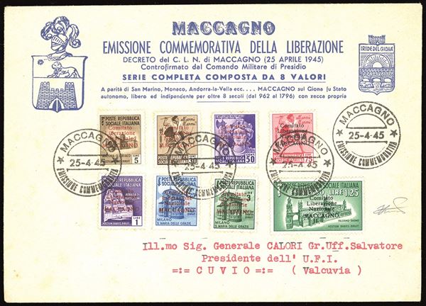 CLN MACCAGNO 1945 - Soprastampati, serie completa (1/8)
