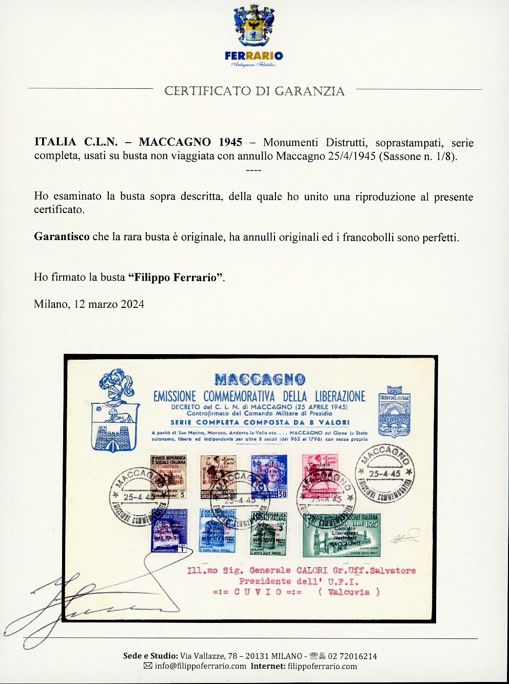 Cln Maccagno 1945 - Soprastampati, Serie Completa (1/8)