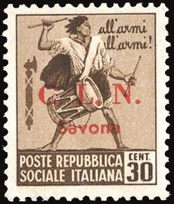 CLN - SAVONA 1945 - 30 cent. Monumenti Distrutti soprastampato, filigrana corona (12)