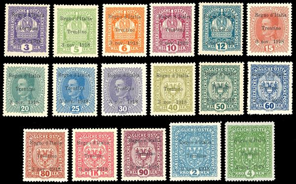 TERRE REDENTE - TRENTINO ALTO ADIGE 1918 - Prima emissione soprastampati, serie completa (1/17)