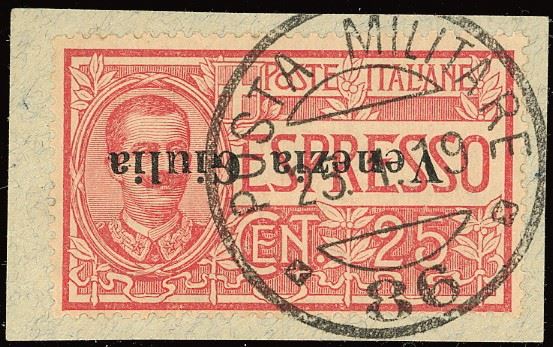 TERRE REDENTE - VENEZIA GIULIA ESPRESSI 1919 - 25 cent. soprastampa "Venezia Giulia" capovolta (1a)