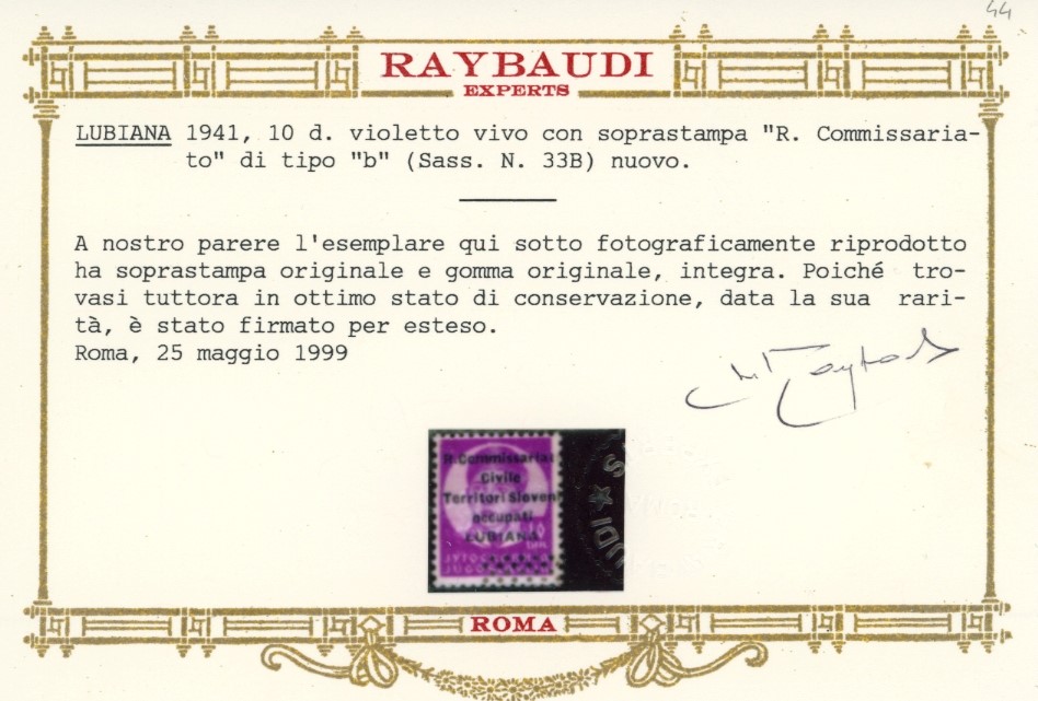Occupazioni Italiane II Guerra Mondiale - Lubiana 1941 - 10 D. Soprastampa di Tipo "b" (33b)