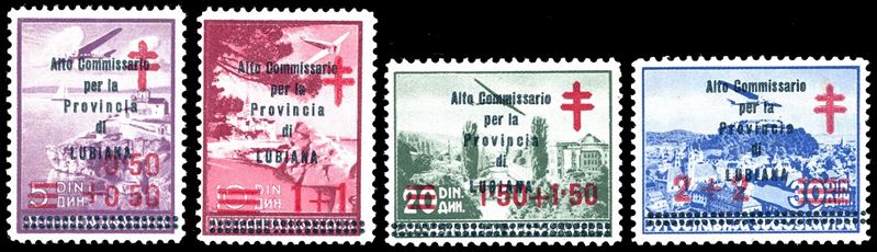 OCCUPAZIONI ITALIANE II GUERRA MONDIALE - LUBIANA 1941 - Croce Rossa soprastampati "Alto Commissario", serie completa (57/60)  - Auction Philately - Cambi Casa d'Aste