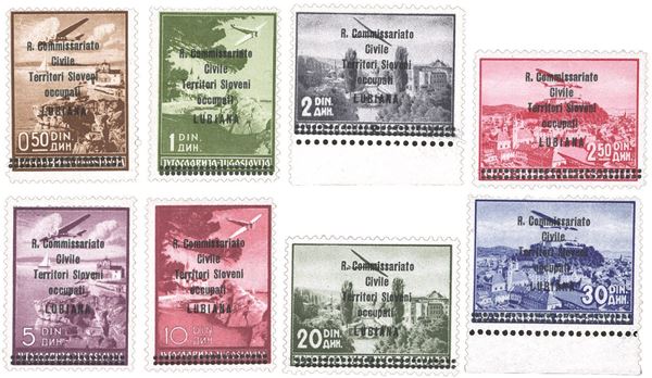 OCCUPAZIONI ITALIANE II GUERRA MONDIALE - LUBIANA POSTA AEREA 1941 - Soprastampati "R.Commissariato" in caratteri diversi, non emessi, serie completa (11/18)