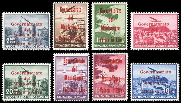 OCCUPAZIONI ITALIANE II GUERRA MONDIALE MONTENEGRO - POSTA AEREA 1942 - Soprastampati in rosso, serie completa (18/25)
