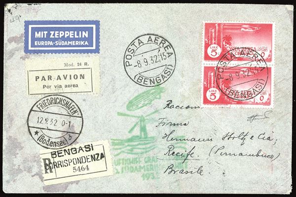 COLONIE ITALIANE - CIRENAICA POSTA AEREA 1932 - 5 lire Soggetti Africani (A11), coppia perfetta