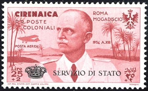 COLONIE ITALIANE - CIRENAICA SERVIZIO AEREO 1934 - 25 + 2 lire Coroncina (1)