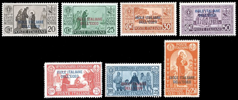 COLONIE ITALIANE - EGEO 1931 - Sant'Antonio, serie completa (37/43)  - Auction Philately - Cambi Casa d'Aste