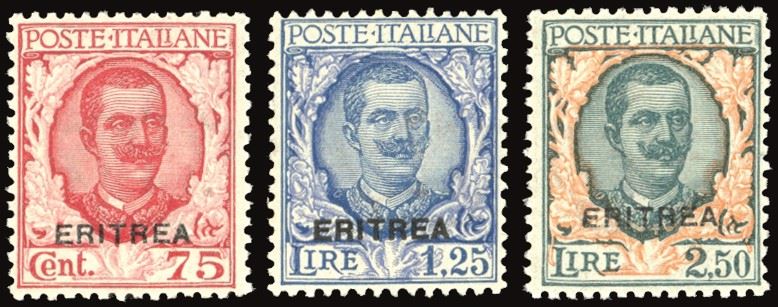COLONIE ITALIANE - ERITREA 1926 - Soprastampati, serie completa (113/115)  - Auction Philately - Cambi Casa d'Aste