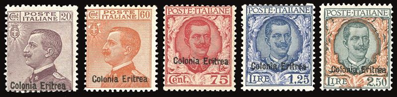 COLONIE ITALIANE - ERITREA 1928/29 - Soprastampati, serie completa (123/127)  - Asta Filatelia - Cambi Casa d'Aste