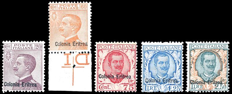 COLONIE ITALIANE - ERITREA 1928/29 - Soprastampati, serie completa (123/127)  - Auction Philately - Cambi Casa d'Aste