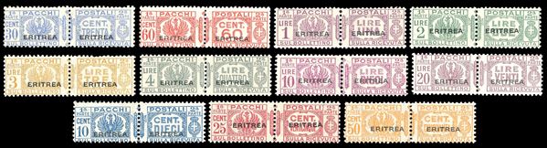 COLONIE ITALIANE ERITREA PACCHI POSTALI 1916 - Soprastampati in caratteri piccoli, serie completa (1/8)