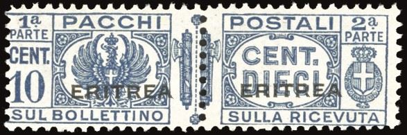COLONIE ITALIANE - ERITREA PACCHI POSTALI 1937 - 10 cent. fascio al centro soprastampato (22)