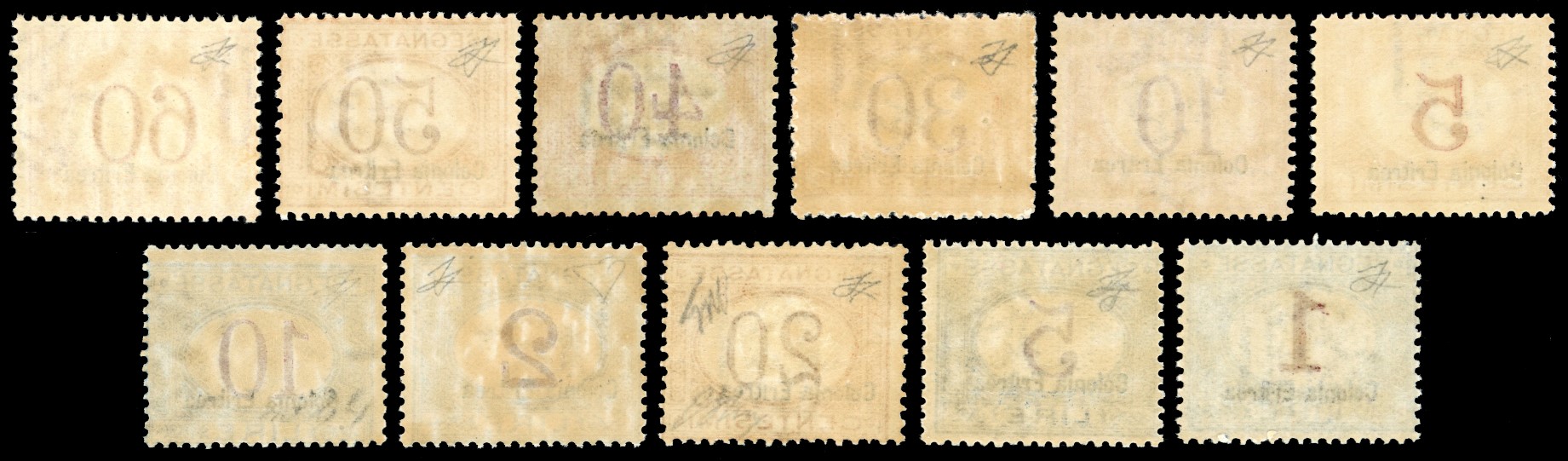 Colonie Italiane - Eritrea Segnatasse 1920/26 - Soprastampati in Basso, Serie Completa (14/24)