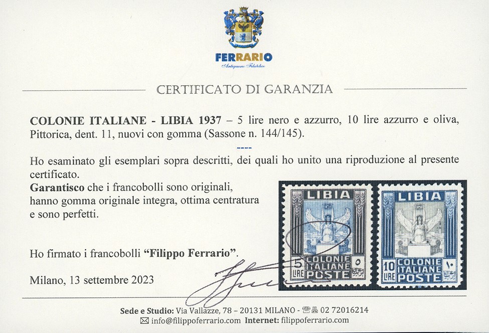Colonie Italiane - Libia 1937 - 5 Lire e 10 Lire Pittorica, Senza Filigrana, Dent. 11 (144/145)