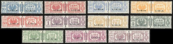 COLONIE ITALIANE - LIBIA PACCHI POSTALI 1927/37 - Fasci al centro soprastampati, serie completa (14/24)