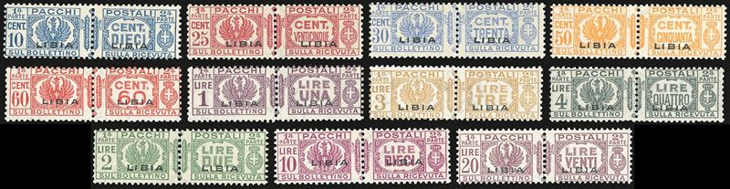 COLONIE ITALIANE - LIBIA PACCHI POSTALI 1927/37 - Fasci al centro soprastampati, serie completa (14/24)  - Asta Filatelia - Cambi Casa d'Aste