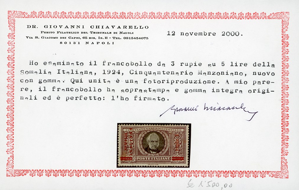 Colonie Italiane - Somalia 1924 - 3 Rupie su 5 Lire Manzoni (60)