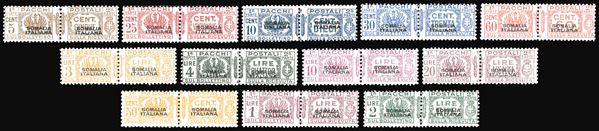 COLONIE ITALIANE - SOMALIA PACCHI POSTALI 1928/41 - Fascio al centro, soprastampa del I tipo, serie completa (54/65)
