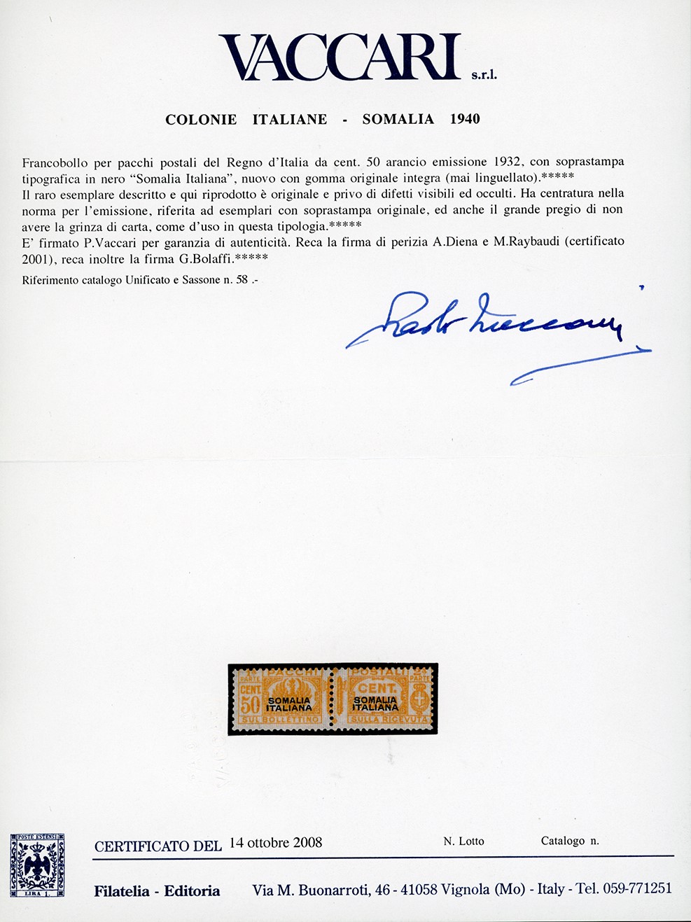 Colonie Italiane - Somalia Pacchi Postali 1928/41 - Fascio al Centro, Soprastampa del i Tipo, Ser...