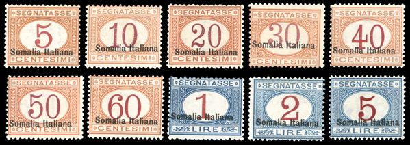 COLONIE ITALIANE - SOMALIA SEGNATASSE 1920 - Soprastampati in basso, serie completa (23/32)