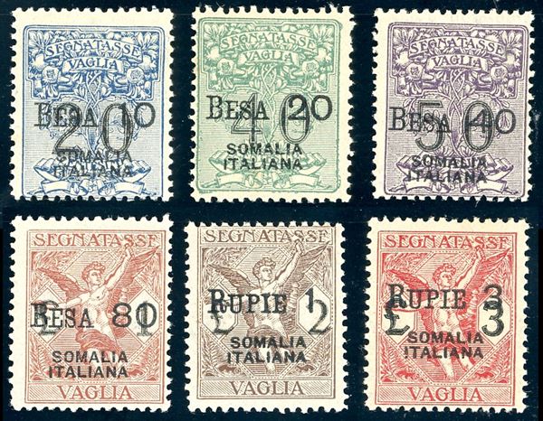 COLONIE ITALIANE - SOMALIA SEGNATASSE VAGLIA 1924 - Soprastampati in moneta somala, serie completa (1/6)