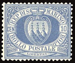 SAN MARINO 1877 - 10 cent. oltremare Stemma (3)