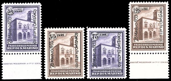 SAN MARINO 1933 - Soprastampati "Convegno Filatelico", serie completa (176/179)